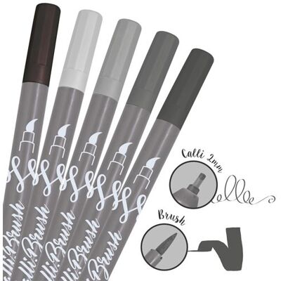 Non communiqué 5 Stylos-Pinceaux 1 Pointe de Calligraphie et Pointe Pinceau - Camaieu Gris - Publicité Non communiqué 5 Stylos-Pinceaux 1 Pointe de Calligraphie et Pointe Pinceau - Camaieu Gris - Publicité