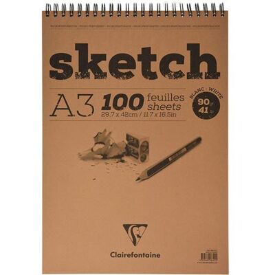 Bloc Sketch A3 Croquis Spiralé - 29,7 X 42 Cm - 90G - Clairefontaine Blanc - Publicité Bloc Sketch A3 Croquis Spiralé - 29,7 X 42 Cm - 90G - Clairefontaine Blanc - Publicité
