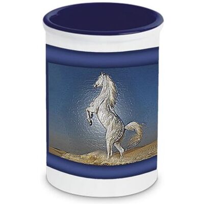L'Univers du Cheval Pot à stylos en céramique Cheval fond bleu - Publicité L'Univers du Cheval Pot à stylos en céramique Cheval fond bleu - Publicité