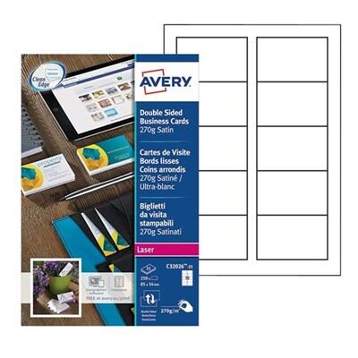Avery Quick&Clean - Blanc - 54 x 85 mm - 270 g/m² - 250 carte(s) (25 feuille(s) x 10 cartes de visite - Publicité Avery Quick&Clean - Blanc - 54 x 85 mm - 270 g/m² - 250 carte(s) (25 feuille(s) x 10 cartes de visite - Publicité