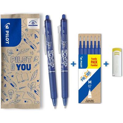 Non communiqué PILOT Roller effaçable FriXion Ball Clicker 0,7 mm bleu lot 2 + étui 6 recharges + gomme pointe moyenne encre gel thermosensible Bleu - Publicité Non communiqué PILOT Roller effaçable FriXion Ball Clicker 0,7 mm bleu lot 2 + étui 6 recharges + gomme pointe moyenne encre gel thermosensible Bleu - Publicité