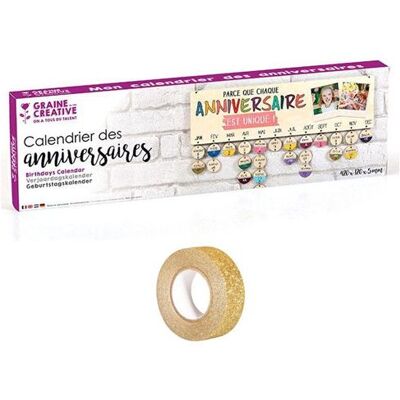 Non communiqué Calendrier des Anniversaires bois 40 x 12 cm + masking tape doré à paillettes 5 m Beige - Publicité Non communiqué Calendrier des Anniversaires bois 40 x 12 cm + masking tape doré à paillettes 5 m Beige - Publicité