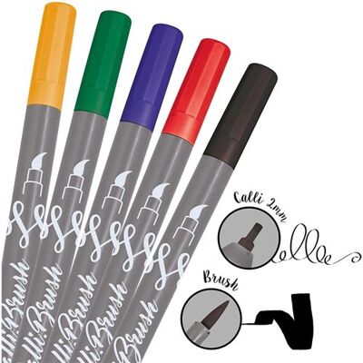 Non communiqué 5 Stylos-Pinceaux 1 Pointe de Calligraphie et Pointe Pinceau - Couleurs Intenses - Publicité Non communiqué 5 Stylos-Pinceaux 1 Pointe de Calligraphie et Pointe Pinceau - Couleurs Intenses - Publicité