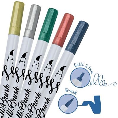 Non communiqué 5 Stylos-Pinceaux 1 Pointe Calligraphie et Pointe Pinceau - Couleurs Métalliques - Publicité Non communiqué 5 Stylos-Pinceaux 1 Pointe Calligraphie et Pointe Pinceau - Couleurs Métalliques - Publicité