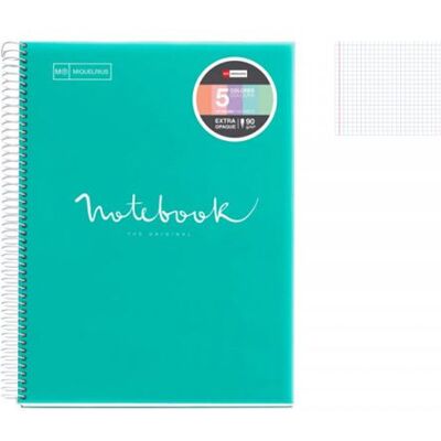 Non communiqué Cahier - A4 (21x29,7cm) - Petits carreaux - 120 pages - couverture en polypro turquoise - à spirale - Miquelrius - Publicité Non communiqué Cahier - A4 (21x29,7cm) - Petits carreaux - 120 pages - couverture en polypro turquoise - à spirale - Miquelrius - Publicité