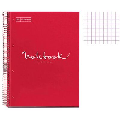 Cahier - A4 (21x29,7cm) - Petits carreaux - 80 pages - couverture rigide rouge - spirale - Notebook Miquelrius - Publicité Cahier - A4 (21x29,7cm) - Petits carreaux - 80 pages - couverture rigide rouge - spirale - Notebook Miquelrius - Publicité