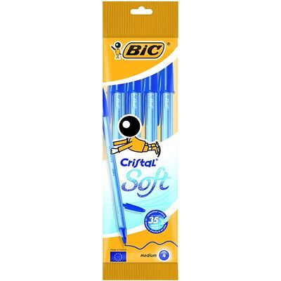 BIC Cristal Soft Stylos-Bille - Bleu, Pochette de 4 Bleu - Publicité BIC Cristal Soft Stylos-Bille - Bleu, Pochette de 4 Bleu - Publicité