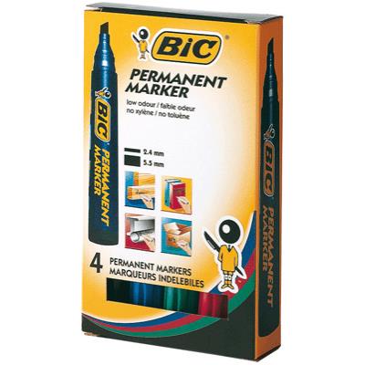 Marqueur Bic permanent biseaute - pochette de 4 - Publicité Marqueur Bic permanent biseaute - pochette de 4 - Publicité