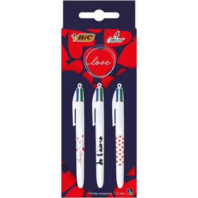 Boîte 3 stylos BIC 4 Couleurs Love Multicolore - Publicité Boîte 3 stylos BIC 4 Couleurs Love Multicolore - Publicité