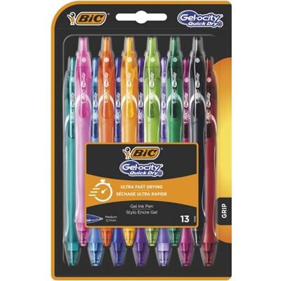Blister de 13 Stylos-Gel Rétractables BIC Gel-ocity Quick Dry Couleurs Assorties Multicolore - Publicité Blister de 13 Stylos-Gel Rétractables BIC Gel-ocity Quick Dry Couleurs Assorties Multicolore - Publicité