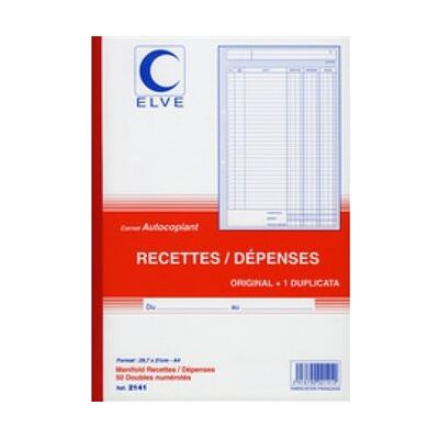 ELVE Manifold autocopiant "Recettes / D‚penses" ,50 feuillets Rouge - Publicité ELVE Manifold autocopiant "Recettes / D‚penses" ,50 feuillets Rouge - Publicité
