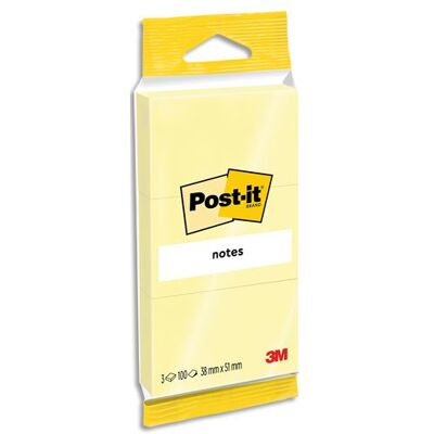 Sachet 3 blocs de 100 Notes repositionnables Post-It 38 x 51 mm Jaune Jaune - Publicité Sachet 3 blocs de 100 Notes repositionnables Post-It 38 x 51 mm Jaune Jaune - Publicité