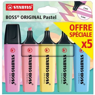 Etui carton de 5 surligneurs STABILO BOSS ORIGINAL Pastel - Publicité Etui carton de 5 surligneurs STABILO BOSS ORIGINAL Pastel - Publicité
