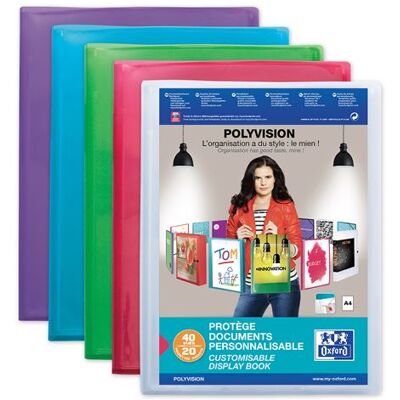 Set de 20 pochettes protège-documents A4 Oxford Polyvision 40 vues Modèle aléatoire Multicolore - Publicité Set de 20 pochettes protège-documents A4 Oxford Polyvision 40 vues Modèle aléatoire Multicolore - Publicité