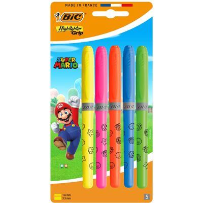 Blister 5 surligneurs BIC Pointe Biseautée Super Mario Multicolore - Publicité Blister 5 surligneurs BIC Pointe Biseautée Super Mario Multicolore - Publicité