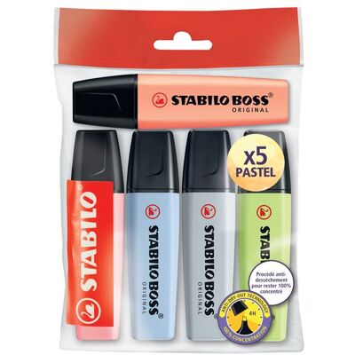 Pack de 5 surligneurs Stabilo Boss Original Pastel Multicolore - Publicité Pack de 5 surligneurs Stabilo Boss Original Pastel Multicolore - Publicité