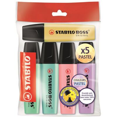 Ecopack de 5 surligneurs Stabilo Boss Original Pastel Multicolore - Publicité Ecopack de 5 surligneurs Stabilo Boss Original Pastel Multicolore - Publicité
