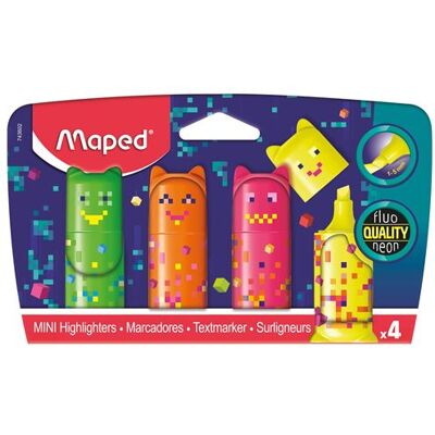 Blister carton 4 mini surligneurs Maped Pocket Pixel Party Multicolore - Publicité Blister carton 4 mini surligneurs Maped Pocket Pixel Party Multicolore - Publicité