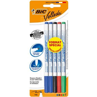 Pochette de 5 feutres Bic Velleda Format spécial Fine Multicolore - Publicité Pochette de 5 feutres Bic Velleda Format spécial Fine Multicolore - Publicité