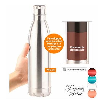 Rosenstein & Söhne : Bouteille isotherme 750 ml à double-paroi en acier inoxydable - Publicité Rosenstein & Söhne : Bouteille isotherme 750 ml à double-paroi en acier inoxydable - Publicité