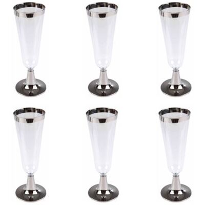 Non communiqué Lot de 6 Flûtes à Champagne Réutilisable "Liseré" 15cl Argent - Publicité Non communiqué Lot de 6 Flûtes à Champagne Réutilisable "Liseré" 15cl Argent - Publicité