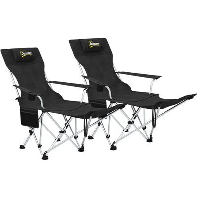 Non communiqué Lot de 2 chaises de camping pliantes - repose-pied amovible, rangements - sac transport - noir - Publicité Non communiqué Lot de 2 chaises de camping pliantes - repose-pied amovible, rangements - sac transport - noir - Publicité