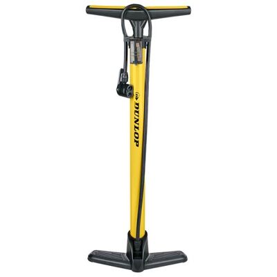 Pompe à vélo jaune Dunlop - 3 valves - Publicité Pompe à vélo jaune Dunlop - 3 valves - Publicité