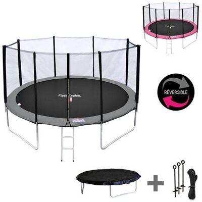 Non communiqué Pack Premium Trampoline 370cm réversible gris / rose PERTH + filet, échelle, bâche et kit d'ancrage - Publicité Non communiqué Pack Premium Trampoline 370cm réversible gris / rose PERTH + filet, échelle, bâche et kit d'ancrage - Publicité