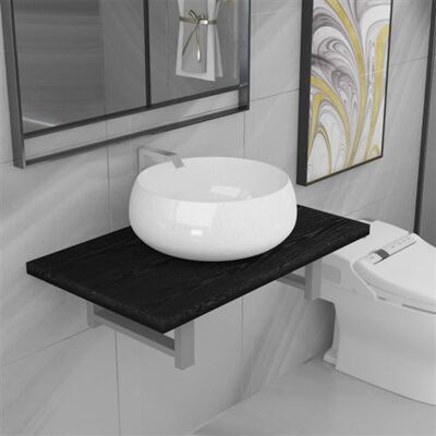 Ensemble de meubles de bain vidaXL 2 pièces - Noir - Étagère 60cm & Lavabo en céramique - Publicité Ensemble de meubles de bain vidaXL 2 pièces - Noir - Étagère 60cm & Lavabo en céramique - Publicité