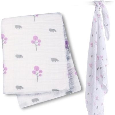 Lulujo Lange Mousseline - Hippo rose Rose - Publicité Lulujo Lange Mousseline - Hippo rose Rose - Publicité