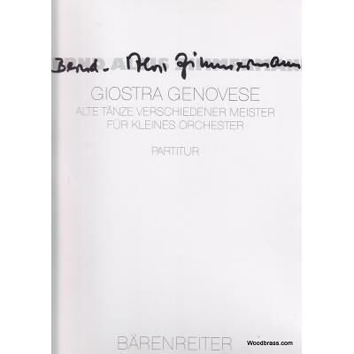Partitions classique BARENREITER ZIMMERMANN B.A. - GIOSTRA GENOVESE - CONDUCTEUR Grand format - Publicité Partitions classique BARENREITER ZIMMERMANN B.A. - GIOSTRA GENOVESE - CONDUCTEUR Grand format - Publicité