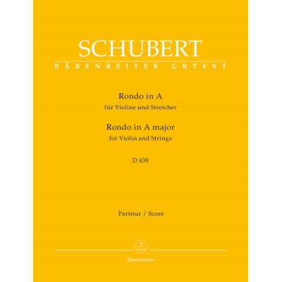 Partitions classique BARENREITER SCHUBERT FRANZ - RONDO FOR VIOLIN AND STRINGS IN A MAJOR D 438 - SCORE Grand format - Publicité Partitions classique BARENREITER SCHUBERT FRANZ - RONDO FOR VIOLIN AND STRINGS IN A MAJOR D 438 - SCORE Grand format - Publicité