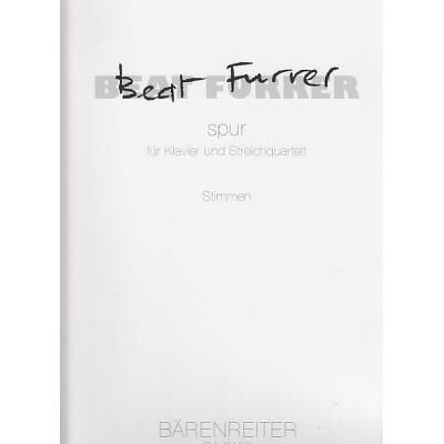 Partitions classique BARENREITER FURRER BEAT - SPUR Ensemble mixte - Publicité Partitions classique BARENREITER FURRER BEAT - SPUR Ensemble mixte - Publicité