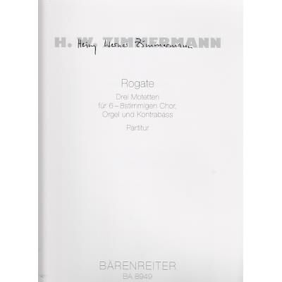 Partitions classique BARENREITER ZIMMERMANN H.W. - ROGATE - CONDUCTEUR Grand format - Publicité Partitions classique BARENREITER ZIMMERMANN H.W. - ROGATE - CONDUCTEUR Grand format - Publicité