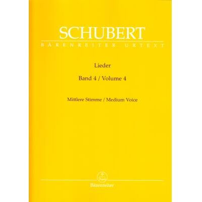 Partitions classique BARENREITER SCHUBERT FRANZ - LIEDER VOL.4 - VOIX MOYENNE Voix solo, piano - Publicité Partitions classique BARENREITER SCHUBERT FRANZ - LIEDER VOL.4 - VOIX MOYENNE Voix solo, piano - Publicité