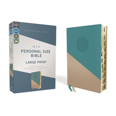 NIV Personal Size Bible Large Print Leathersoft TealGold Red Letter Thumb Indexed Comfort Print by Zondervan - Publicité NIV Personal Size Bible Large Print Leathersoft TealGold Red Letter Thumb Indexed Comfort Print by Zondervan - Publicité