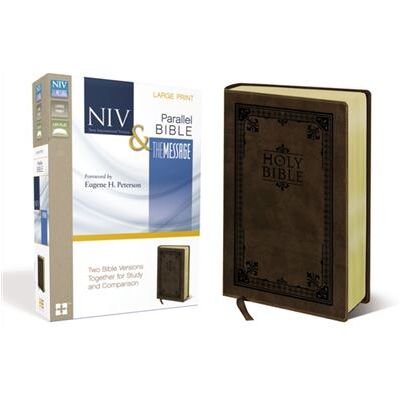 Zondervan NIV The Message Parallel Bible Large Print Leathersoft Brown Two Bible Versions Together for Study and Comparison by Foreword by Eugene H Peterson - Publicité Zondervan NIV The Message Parallel Bible Large Print Leathersoft Brown Two Bible Versions Together for Study and Comparison by Foreword by Eugene H Peterson - Publicité