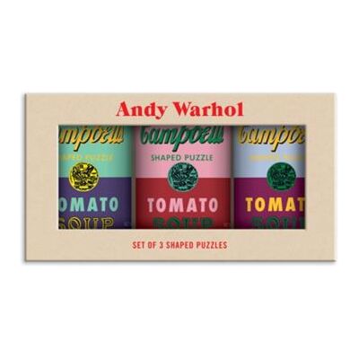 Galison Andy Warhol Soup Cans Set of 3 Shaped Puzzles in Tins - Publicité Galison Andy Warhol Soup Cans Set of 3 Shaped Puzzles in Tins - Publicité