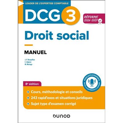 DCG 3 - Droit social - Manuel - Réforme 2026-2027 - Jean-François Bocquillon - Dunod - broché - Scolaire / Universitaire - Publicité DCG 3 - Droit social - Manuel - Réforme 2026-2027 - Jean-François Bocquillon - Dunod - broché - Scolaire / Universitaire - Publicité