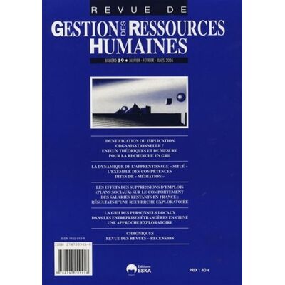 Gestion ressources humaines 59-2006 - EDITIONS ESKA - Eska - broché - Etude - Publicité Gestion ressources humaines 59-2006 - EDITIONS ESKA - Eska - broché - Etude - Publicité