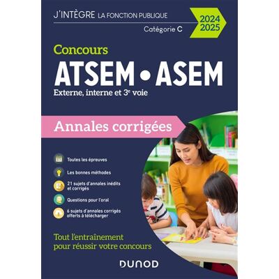 Concours ATSEM/ASEM - Annales corrigées - 2024-2025 Annales corrigées 2024-2025 - Corinne Pelletier - Dunod - broché - Scolaire / Universitaire - Publicité Concours ATSEM/ASEM - Annales corrigées - 2024-2025 Annales corrigées 2024-2025 - Corinne Pelletier - Dunod - broché - Scolaire / Universitaire - Publicité