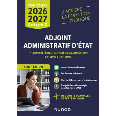 Concours Adjoint administratif d'Etat - 2026-2027 - Externe et interne Tout-en-un - Audrey Charmont - Dunod - broché - Scolaire / Universitaire - Publicité Concours Adjoint administratif d'Etat - 2026-2027 - Externe et interne Tout-en-un - Audrey Charmont - Dunod - broché - Scolaire / Universitaire - Publicité