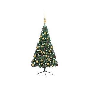 Sapin de noël vidaXL Demi-arbre de Noël artificiel pré-éclairé et boules vert 180 cm - Publicité