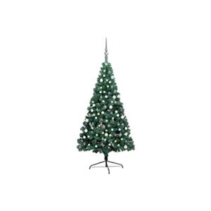 Sapin de noël vidaXL Demi-arbre de Noël artificiel pré-éclairé et boules vert 150 cm - Publicité
