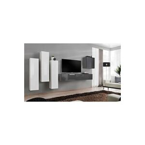 AC-Deco Ensemble mural - Switch III - 3 vitrines verticales - 1 banc TV - 1 vitrine carrée - Blanc et graphite - Modèle 1 - Publicité