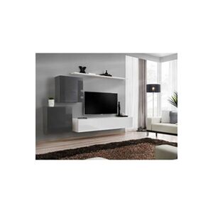 AC-Deco Ensemble mural - Switch V - 1 vitrine carrée - 1 banc TV - 1 étagère - Blanc et graphite - Modèle 2 - Publicité