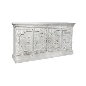 Pegane Buffet meuble de rangement en bois de manguier et métal coloris blanc vintage - Longueur 190 x Hauteur 100 x Profondeur 43 cm - marque - Publicité