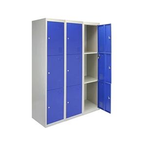 Caisson et casier de bureau MonsterShop 3 x casiers de rangement en métal - Trois portes, bleu - A plat - Publicité