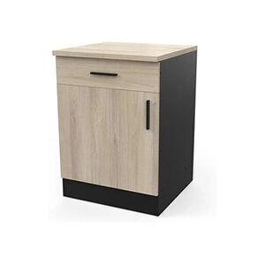 Demeyere Meuble bas 1 tiroir 1 porte 60 cm Origan noir et bois - Naturel - - Publicité