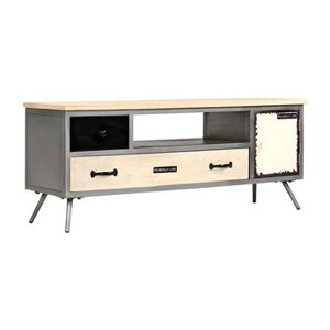 Meubles TV Helloshop26 Meuble télé buffet tv télévision design pratique bois de manguier massif et acier 120 cm 2502149 - Publicité